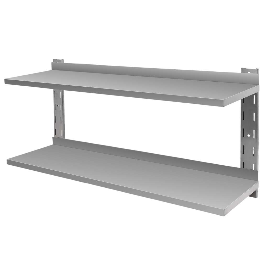 23122025694a75d64e5c6.jpeg Dubults sienas plaukts no nerūsējošā tērauda Mega-M S-150 cm G-30 cm H-60 cm N - Image 1