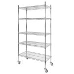 Hroma stiepļu plaukts uz riteņiem 90x45x180 cm 5 plaukti